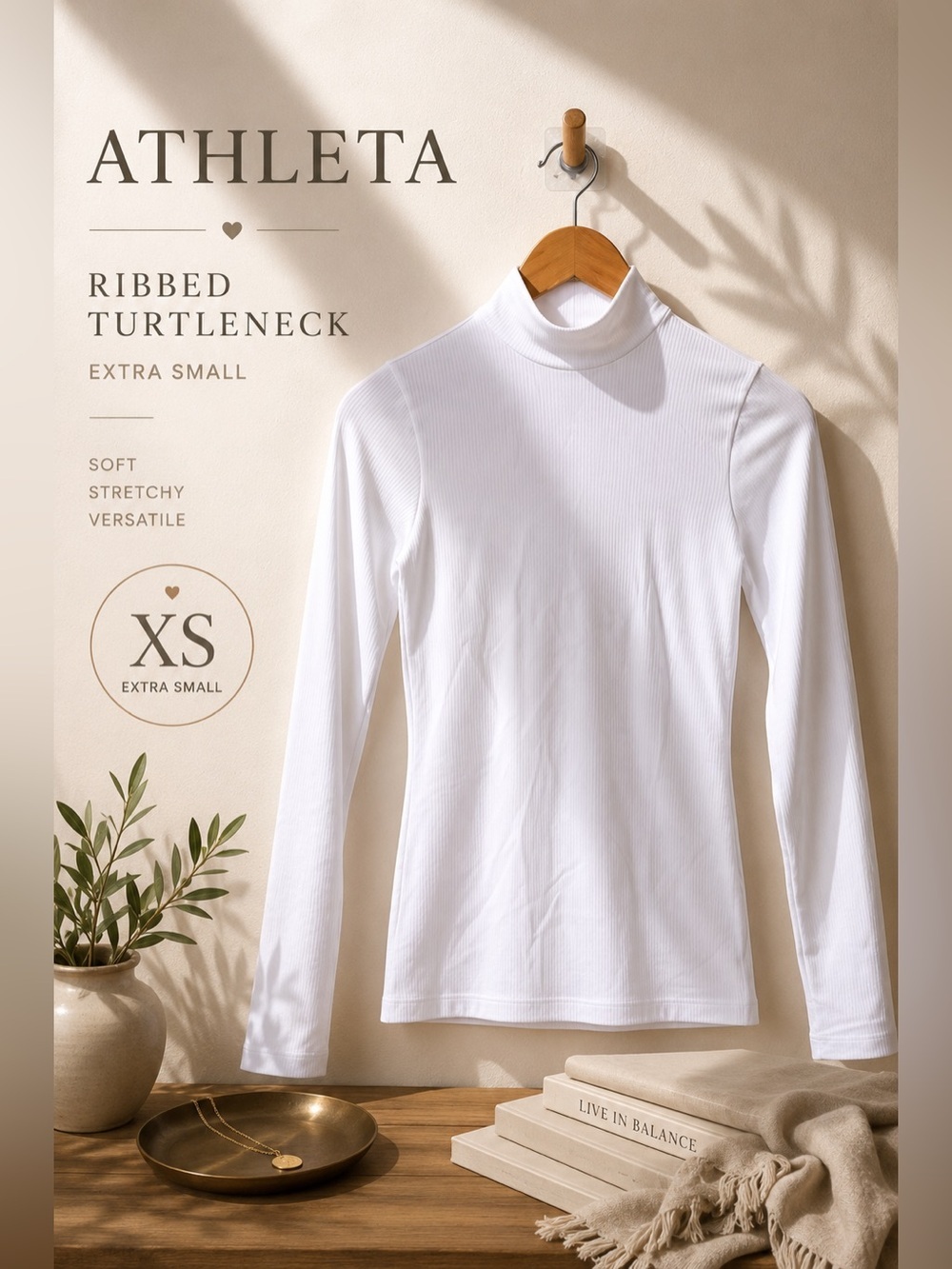 Athleta Ribbed Turtleneck Long Sleeve Top White XS